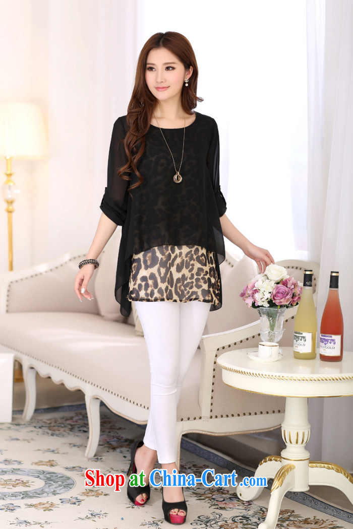 SE 2015 spring and summer new thick MM larger female stylish 100 ground loose Leopard snow woven shirts fake two piece black XXXL pictures, price, brand platters! Elections are good character, the national distribution, so why buy now enjoy more preferential! Health