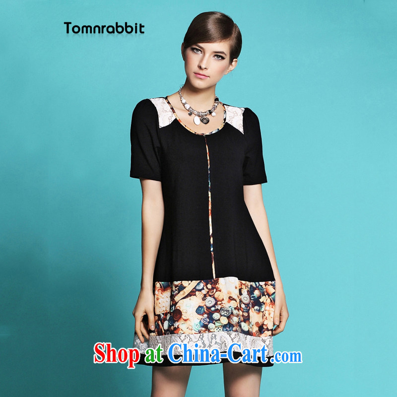 Tomnrabbit 2014 summer video thin larger women dresses new relaxed thick mm and indeed intensify stitching embroidered skirt army green L, Tomnrabbit, shopping on the Internet