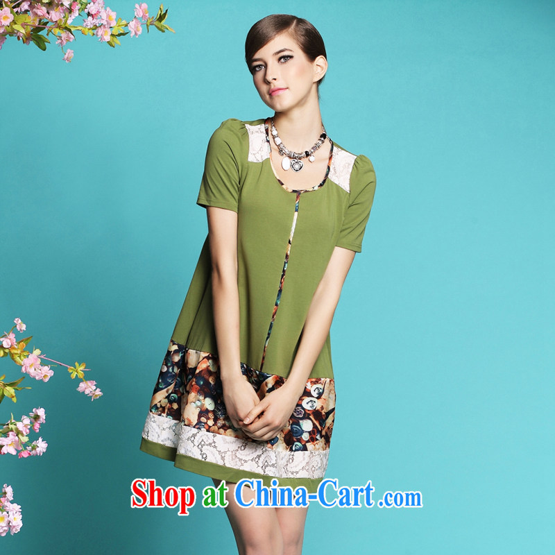 Tomnrabbit 2014 summer video thin larger women dresses new relaxed thick mm and indeed intensify stitching embroidered skirt army green L, Tomnrabbit, shopping on the Internet