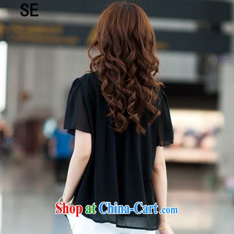 SE larger female fat people dress 2015 summer new Korean fashion 100 ground shirt loose video thin ice woven shirts black short-sleeved 4 XL/high 160 CM-172, SE, shopping on the Internet