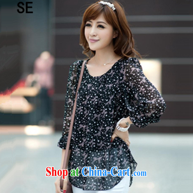 2015 SE new summer maximum code female thick MM relaxed lounge, with snow woven shirts T-shirt black XXXXL