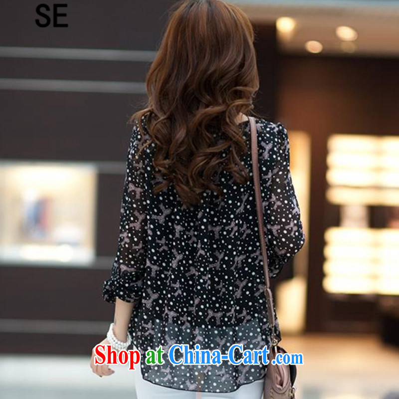 2015 SE new summer larger female thick MM relaxed lounge in the cuff for snow woven shirts T-shirt black XXXXL, SE, shopping on the Internet