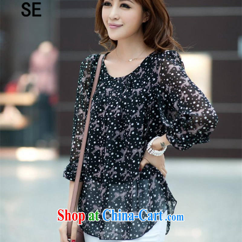 2015 SE new summer larger female thick MM relaxed lounge in the cuff for snow woven shirts T-shirt black XXXXL, SE, shopping on the Internet