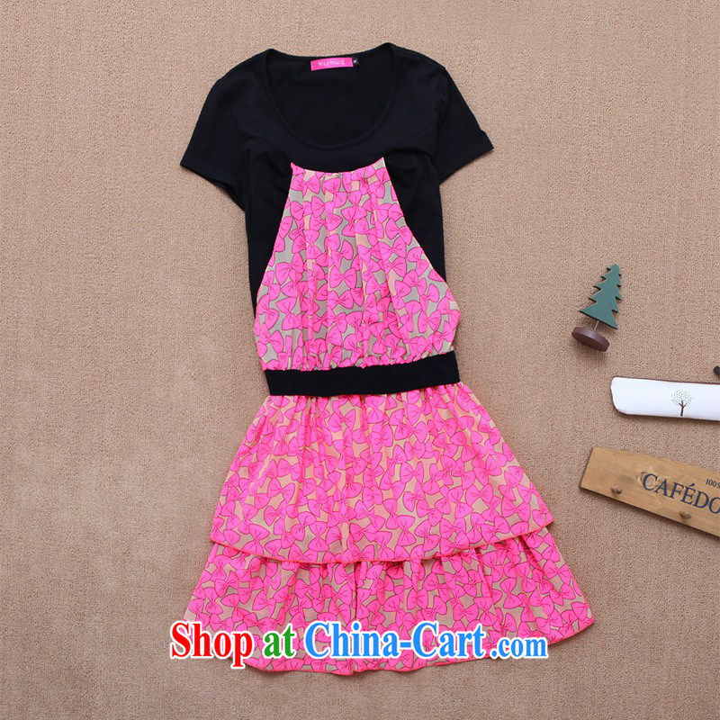 The package mail 2015 new summer sweet floral elegant dresses snow woven stitching, shoulder fake two-piece short sleeve on the mm thick skirt red 2 XL 155 - 170 jack, land is still the garment, shopping on the Internet