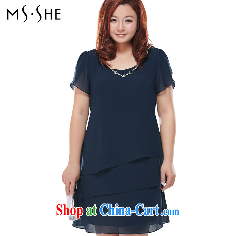 The MsShe indeed increase, female snow-woven dresses summer 2015 new graphics thin short-sleeve double-yi 6683 skirt blue 3 XL