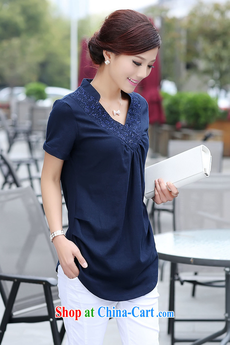 The Ju-Yee Nga larger female summer new Korean thick MM larger aura embroidered cotton mA short-sleeved shirt YY 9081 purple toner XXL pictures, price, brand platters! Elections are good character, the national distribution, so why buy now enjoy more preferential! Health