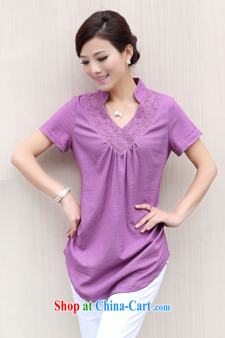 The Ju-Yee Nga larger female summer new Korean thick MM larger aura embroidered cotton mA short-sleeved shirt YY 9081 purple toner XXL pictures, price, brand platters! Elections are good character, the national distribution, so why buy now enjoy more preferential! Health