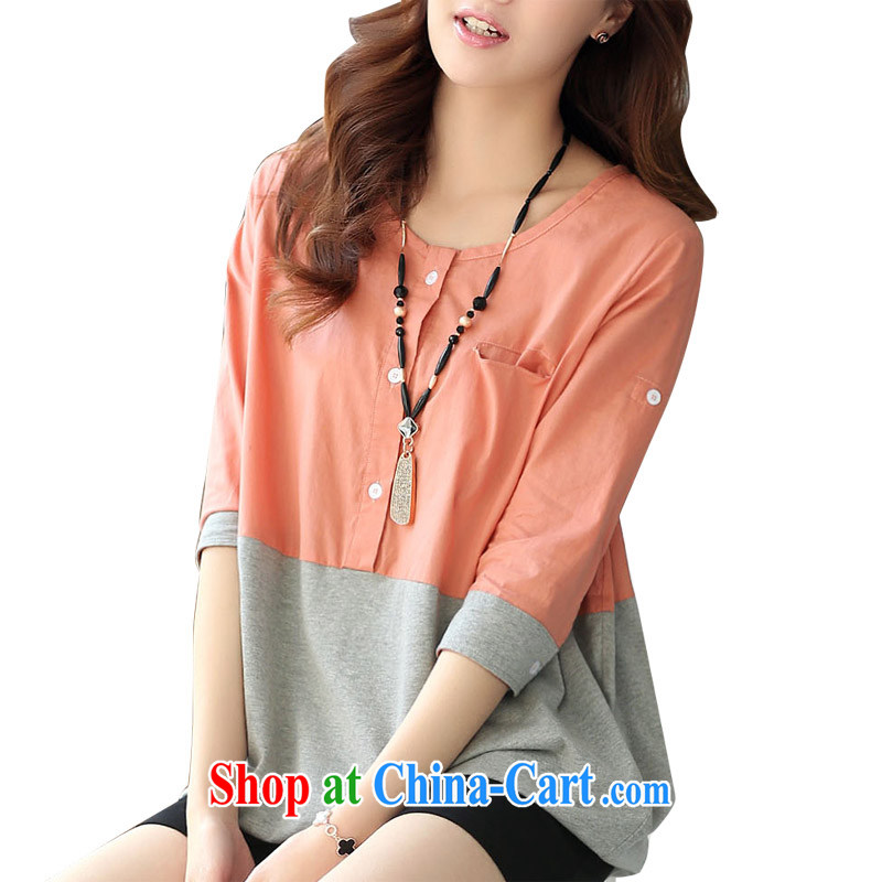 The line between a new round-collar spell color to adjust the cuff code shirt Korean version of the greater code ladies shirt T-shirt in summer, relaxed casual shirt YMS - 4 Western Red L, sea routes, the Code women, on-line shopping