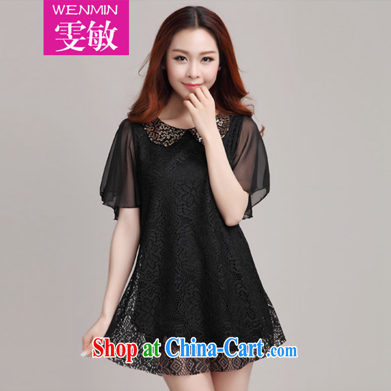 Wen Min 2014 summer new larger female lace dress _6022 black XXXXL