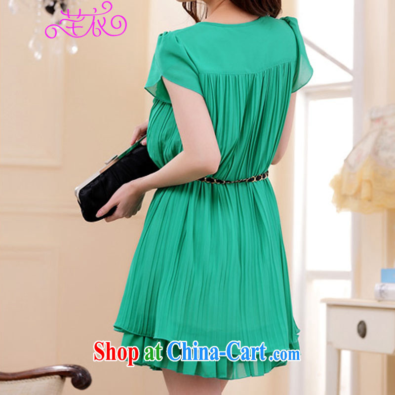 Constitution Yi XL women dresses 2015 Korean version a purely manual car Take round-collar short-sleeve the hem loose thick sister Pearl snow woven dresses (with green recommended that you take a small code, constitution and clothing, and shopping on the Internet