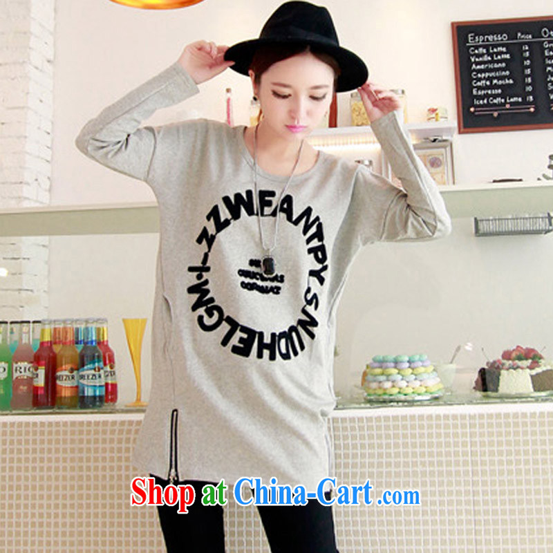 Arthur magic Yi 2015 spring new female Korean letters zip, with a relaxed and the code T long-sleeved shirt, gray code, Arthur magic clothing, shopping on the Internet