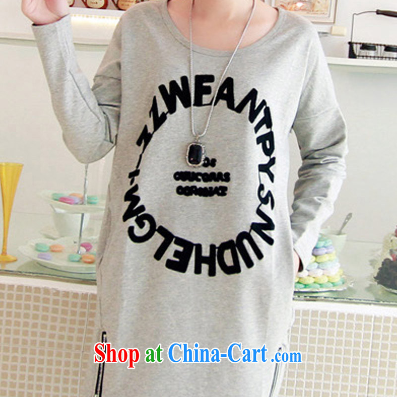 Arthur magic Yi 2015 spring new female Korean letters zip, with a relaxed and the code T long-sleeved shirt, gray code, Arthur magic clothing, shopping on the Internet