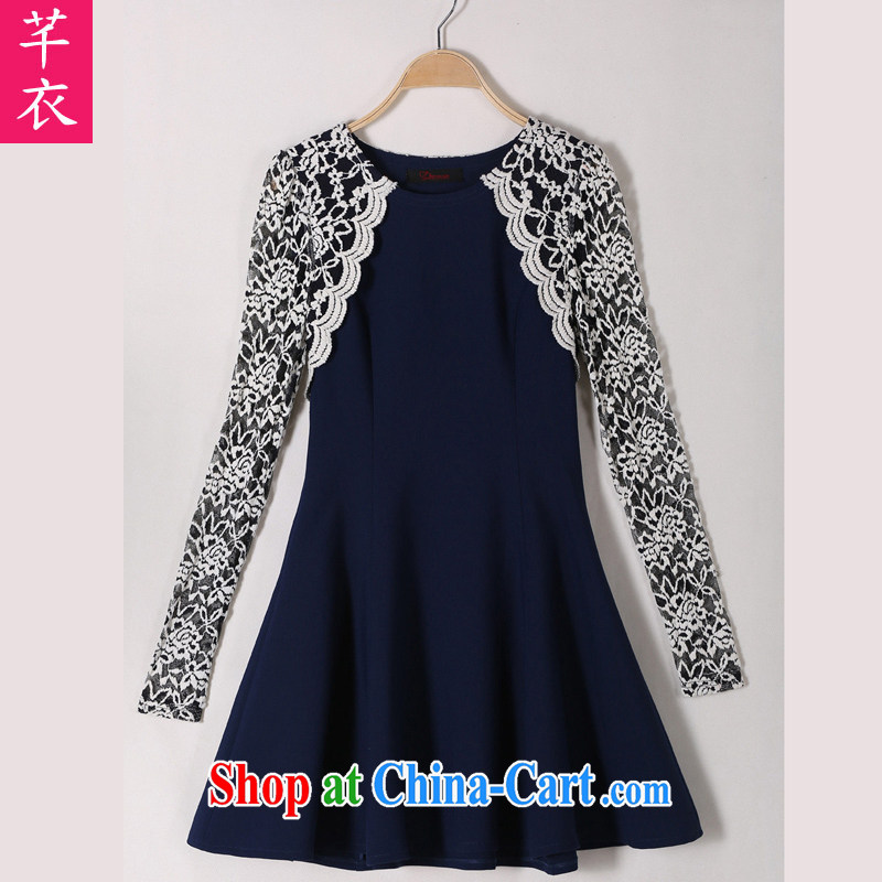 Constitution, indeed, 2015 XL female fat sister long-sleeved lace graphics thin elegant spring new Korean sense of beauty and fat dress dark blue 2 XL 120 - 135 jack, constitution, and shopping on the Internet
