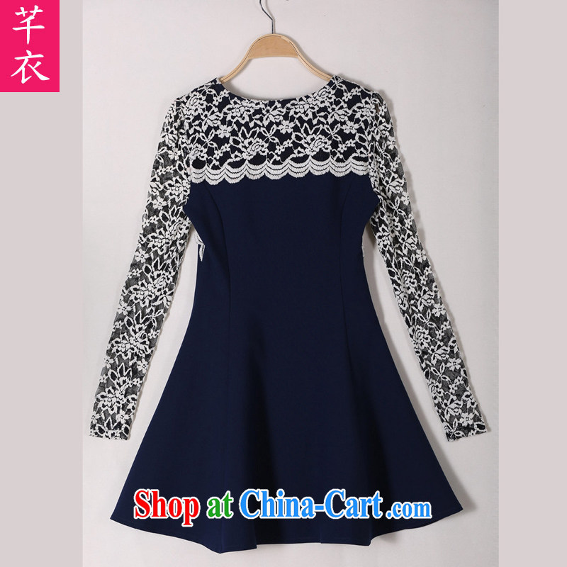 Constitution, indeed, 2015 XL female fat sister long-sleeved lace graphics thin elegant spring new Korean sense of beauty and fat dress dark blue 2 XL 120 - 135 jack, constitution, and shopping on the Internet