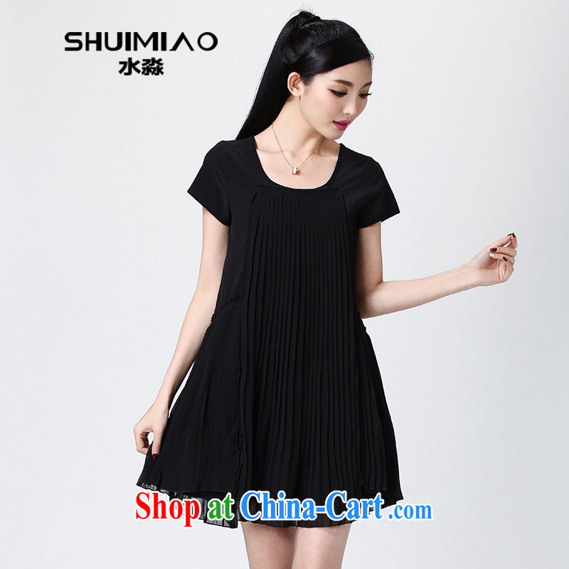 Water of summer maximum code dresses OL style wrinkled design long black dress S XY 14 1953 black L