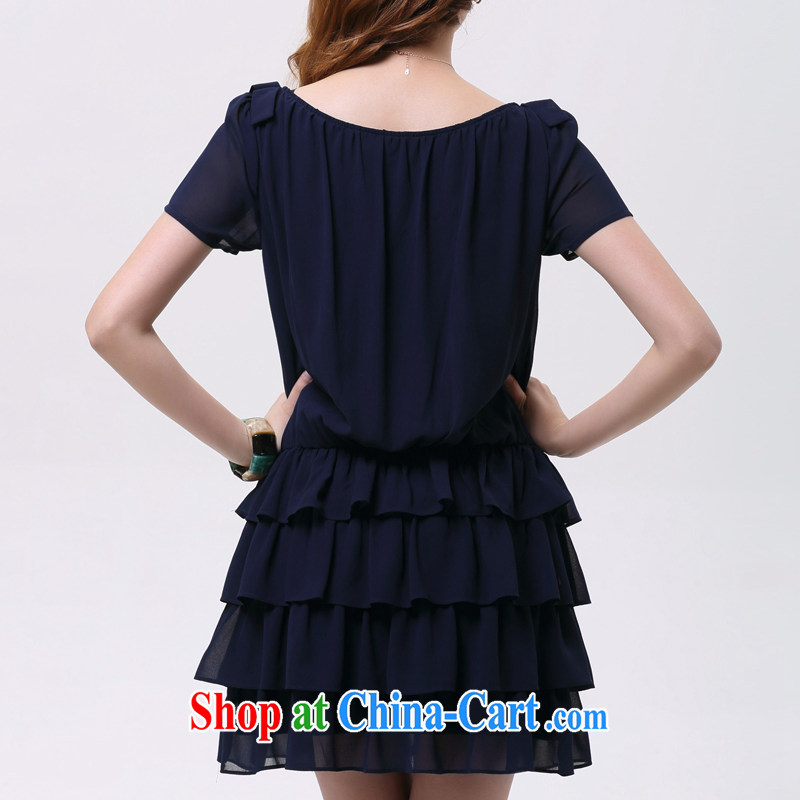 Mephidross economy honey, and indeed increase, women with thick mm summer new Korean short-sleeved snow woven dresses 2606 dark blue large code XL Mephitic economy honey (MENTIMISI), online shopping