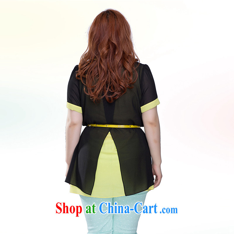 Slim Li-su summer 2014 new, larger female V neckline-knocked-color flouncing character, the forklift truck stitching snow-woven dresses Q 3762 green XL, slim Li-su, and shopping on the Internet