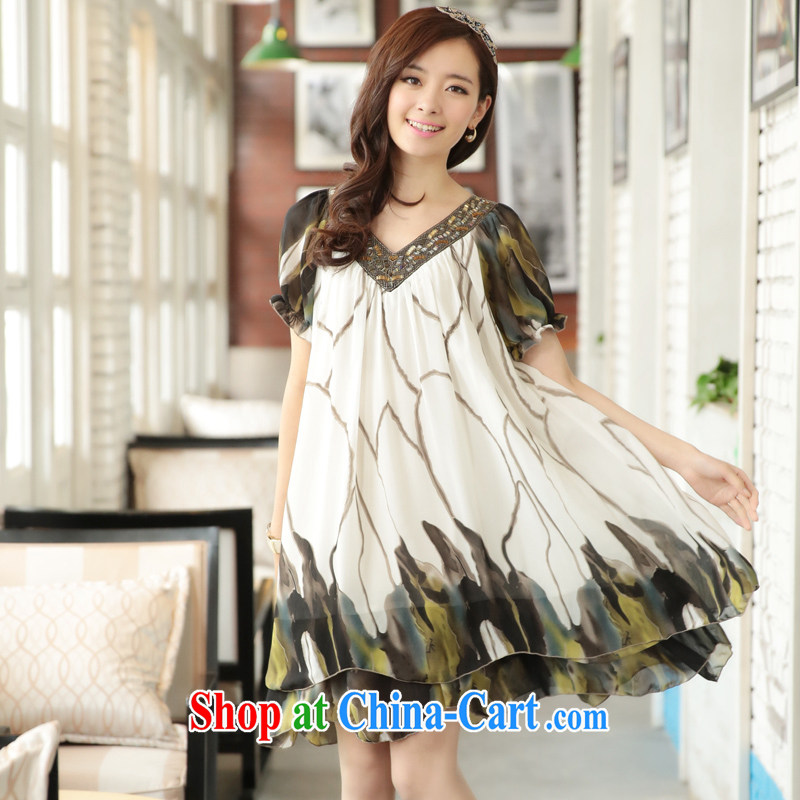 The Love 2014 summer new women short-sleeve snow woven dresses trendy code stamp gradient snow woven long skirt OH 120,167 white flowers 4 XL, the love (ouhanduai), and, on-line shopping
