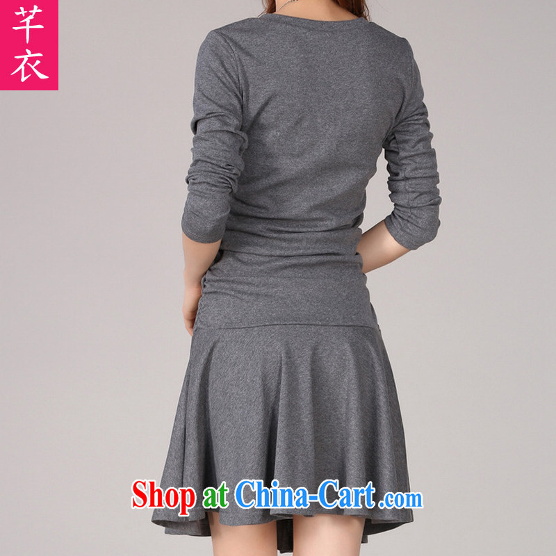 Constitution and clothing increased, indeed, female 2015 spring new elegant thin waist V collar knitting OL the obese sister long-sleeved solid dresses gray recommended that you take a small code, constitution and clothing, and shopping on the Internet