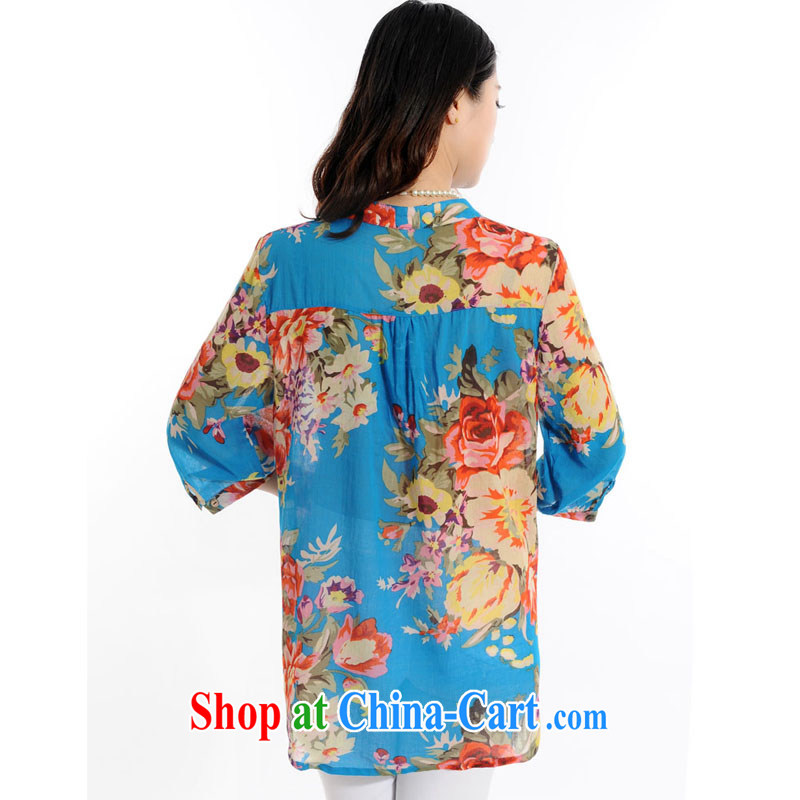 The line take up for ultra-thin stamp the code shirt large, female shirts and T-shirt is the shirt jacket thick mm shirt 4705 - 1 Lake blue floral 4 XL, sea routes, the Code women, on-line shopping
