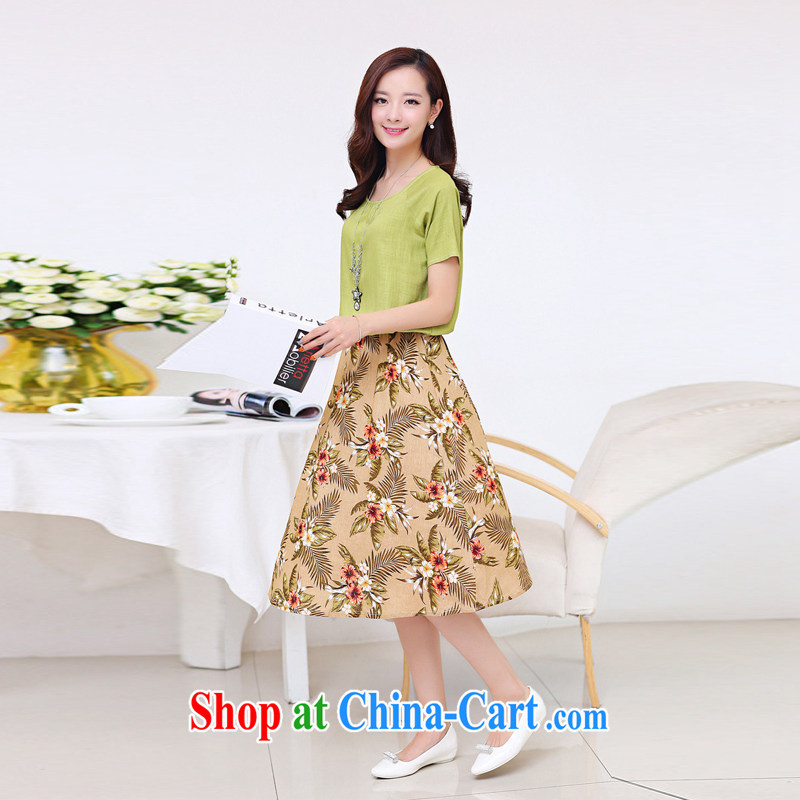 The Ju-Yee Nga thick sister larger female graphics thin beauty summer Korean version of the new, short-sleeved arts stamp duty cotton the dresses YJ 8189 orange XL, Ju-yee Nga, shopping on the Internet