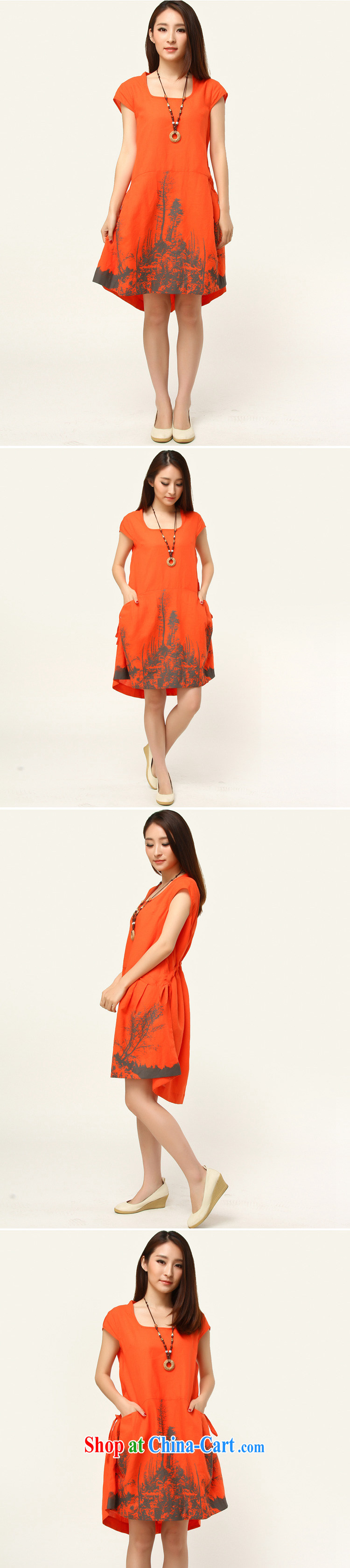 The Ju-Yee Nga thick sister larger female graphics thin beauty summer Korean version of the new, short-sleeved arts stamp duty cotton Ma dresses YJ 8189 orange XL pictures, price, brand platters! Elections are good character, the national distribution, so why buy now enjoy more preferential! Health