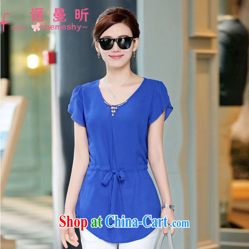 Sit back and relax, the year older women 2015 summer new female short-sleeved loose the code mom with Mother's Day clothing ybl 527 blue XXXL