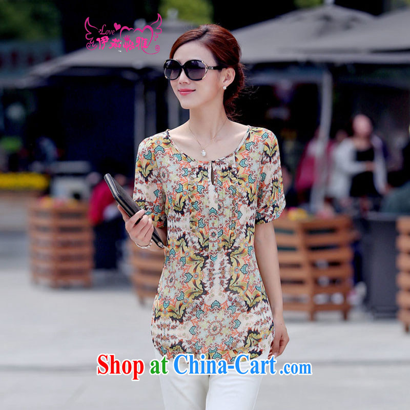 The Ju-Yee Nga summer WEAR WOMEN's graphics thin MOM load the code load XL floral short-sleeved snow woven shirts YY 8980 blue XXXL, Yu Yee Nga, and, on-line shopping