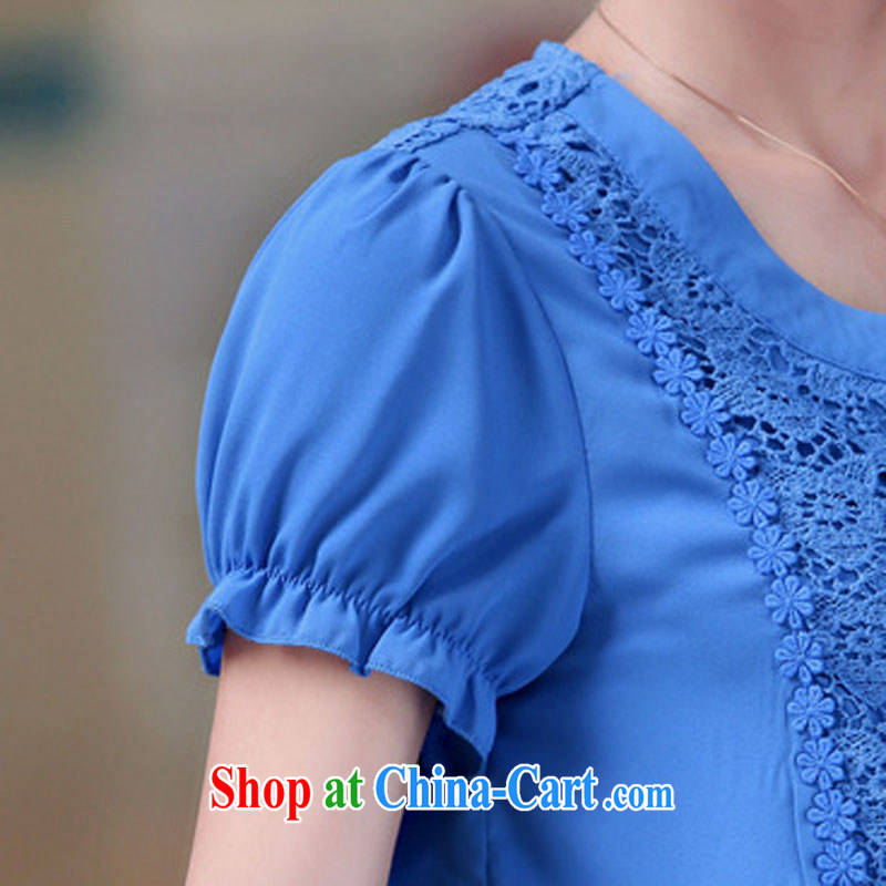 The Ju-Yee Nga new summer female thick MM graphics thin large numbers with lace round-collar on T-shirt short-sleeved snow woven shirts YY 8881 green XXXL, Yu Yee Nga, online shopping
