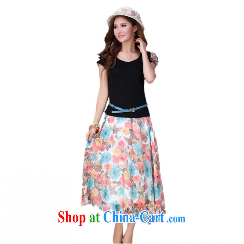 The delivery package as soon as possible-XL dresses holiday skirt softness stamp body skirt bohemian long skirt two piece short-sleeved T shirt T-shirt black 3 XL 150 - 170 jack, land is still the garment, and shopping on the Internet