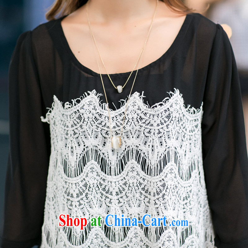 Mephidross economy honey, and indeed increase, female fat mm spring loaded new Korean version with snow T woven shirts 6041 black XXXL Mephitic economy Honey (MENTIMISI), online shopping