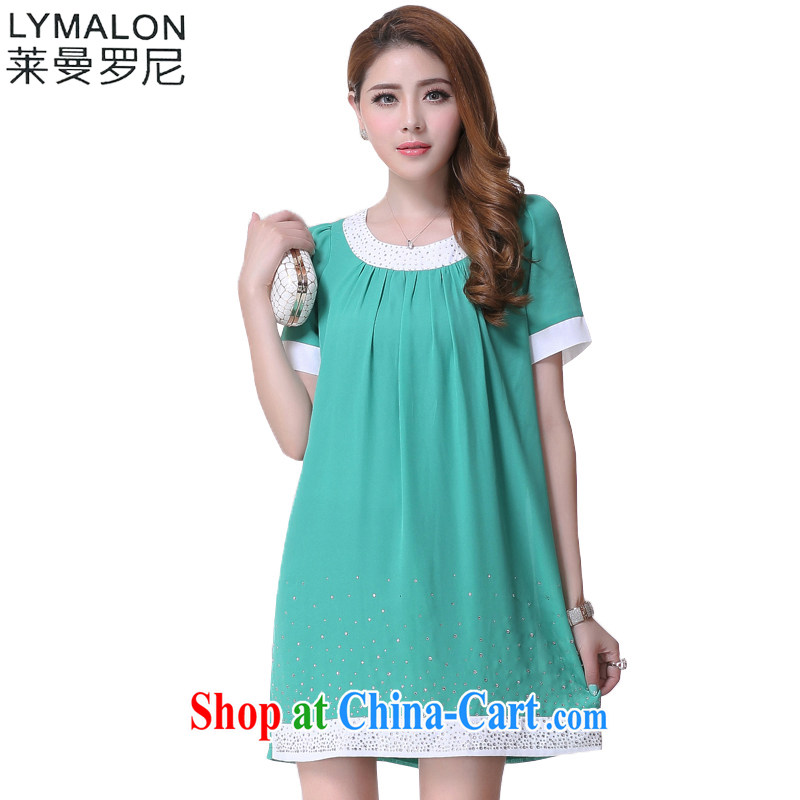 Lehman Ronnie lymalon fat people graphics thin summer 2015 new Korean fashion loose XL women round-collar short-sleeve dresses 2611 green 4 XL