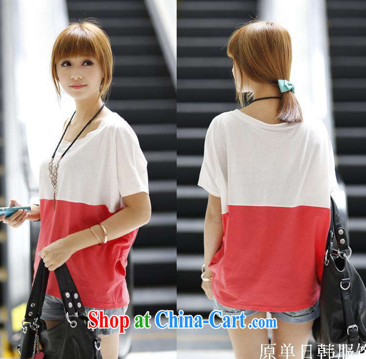 Connie vines into Pristina, 2015 summer, new Korean thick mm larger loose bat T-shirt casual stitching color short-sleeved girls T-shirt white blue stitching L pictures, price, brand platters! Elections are good character, the national distribution, so why buy now enjoy more preferential! Health
