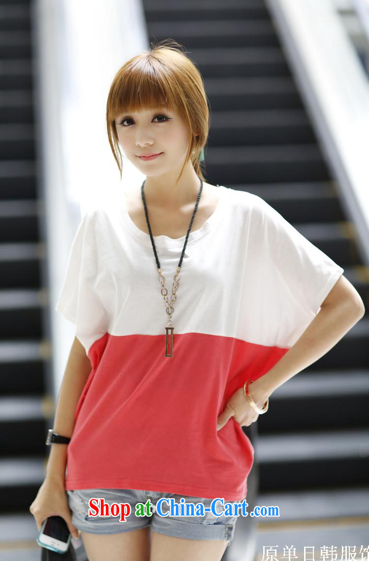 Connie vines into Pristina, 2015 summer, new Korean thick mm larger loose bat T-shirt casual stitching color short-sleeved girls T-shirt white blue stitching L pictures, price, brand platters! Elections are good character, the national distribution, so why buy now enjoy more preferential! Health