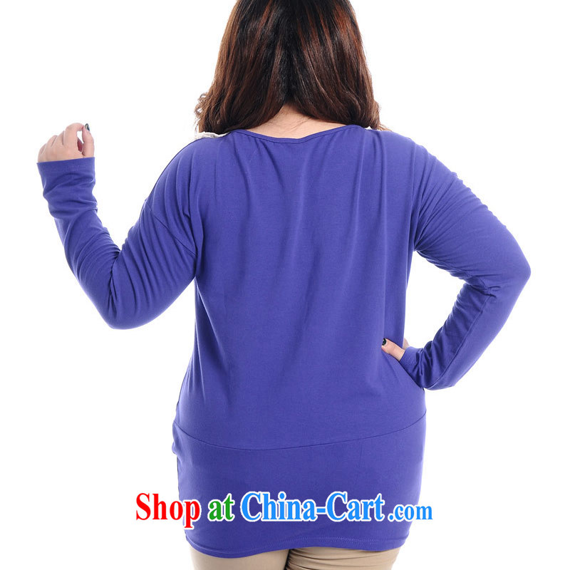 Thin (NOS) thick mm XL female loose video thin stylish 100 ground lace collar long-sleeved shirt T dresses A 6281 large blue code 2XL/model wearing thin (NOS), online shopping