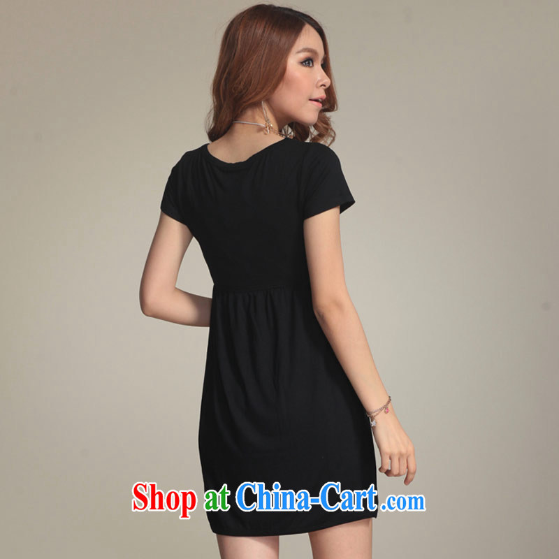 NOS summer and autumn new XL knitted, long, short-sleeved aggressive short-sleeved dresses large skirt skirt solid A7501 black 2 XL/160 jack, thin (NOS), online shopping
