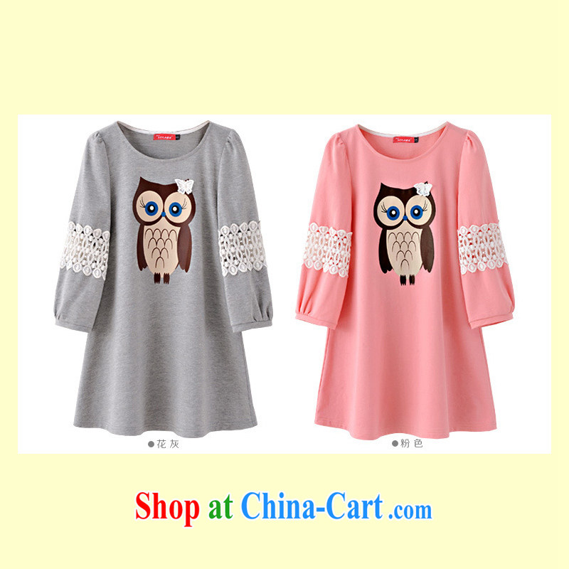Solabe/the Addis Ababa 2015 spring new thick MM XL sweet 7 cuff T shirt owl stamp butterfly Openwork lace flower gray L, Addis Ababa (solabe), shopping on the Internet