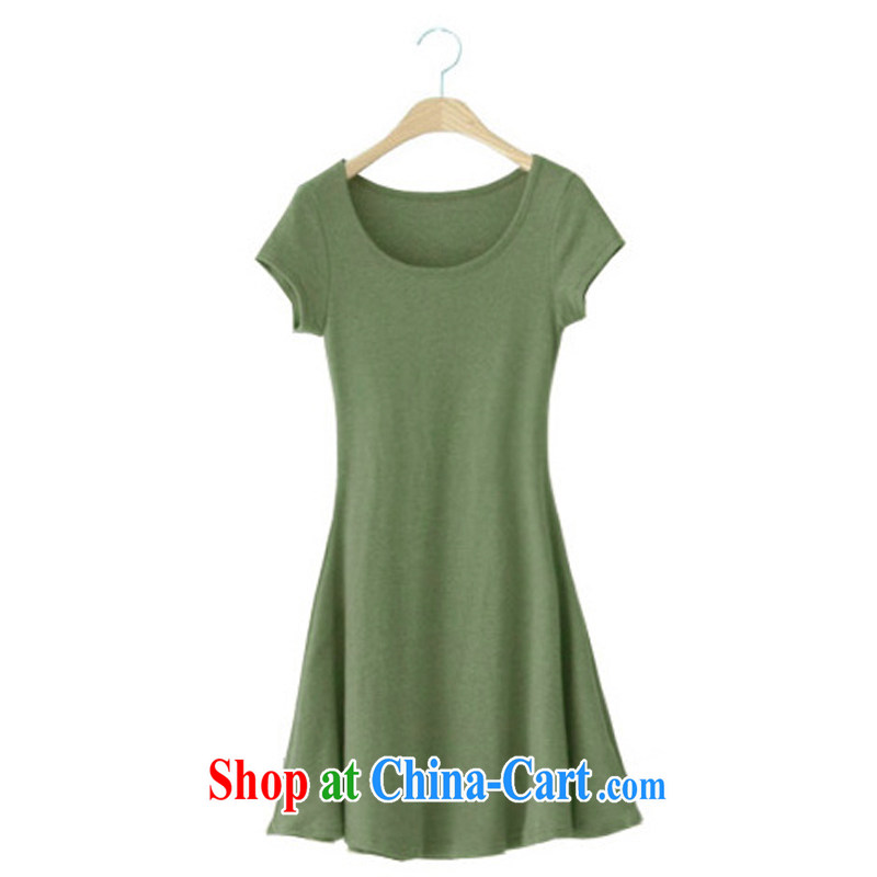 Solabe_in the drop-down at the code women mm thick spring_summer cotton short-sleeved cultivating T pension larger dresses green XXL