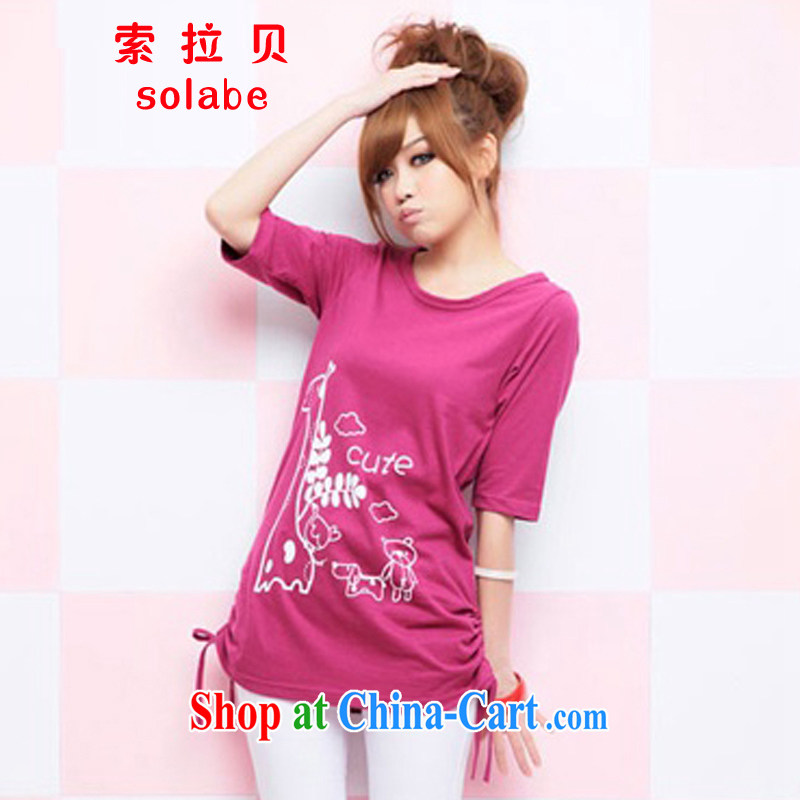 Solabe_the Addis Ababa 2015 spring and summer Women's clothes new Korean long cotton T-shirt large, cute cartoon 5 in T cuff shirt by 440 red 3XL