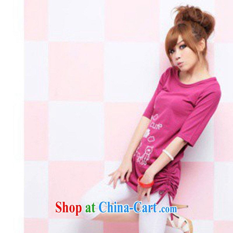 Solabe/the Addis Ababa 2015 spring and summer Women's clothes new Korean long cotton T-shirt large, cute cartoon 5 in the cuff T pension of 440 red 3 XL, Addis Ababa (solabe), shopping on the Internet