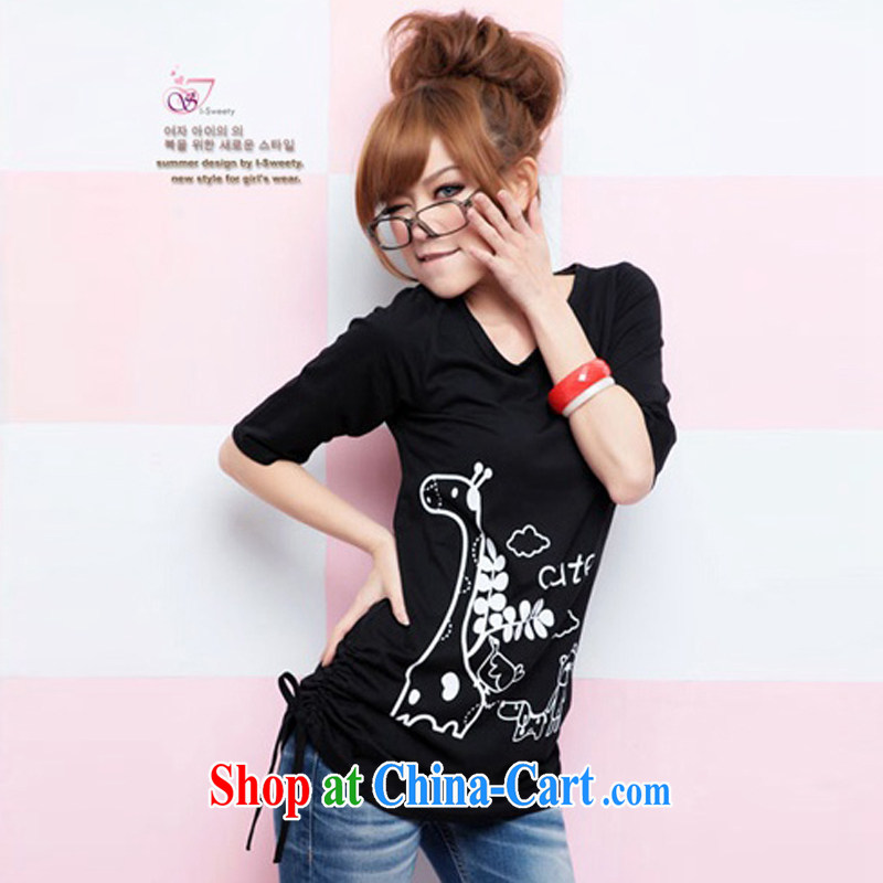 Solabe/the Addis Ababa 2015 spring and summer Women's clothes new Korean long cotton T-shirt large, cute cartoon 5 in the cuff T pension of 440 red 3 XL, Addis Ababa (solabe), shopping on the Internet