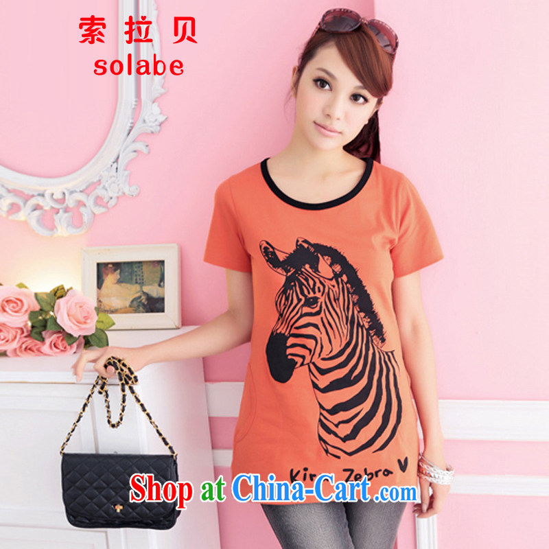 Solabe_the Addis Ababa mm thick spring and summer new Korean cute zebra loose T pension side-pocket 7538 orange XXL