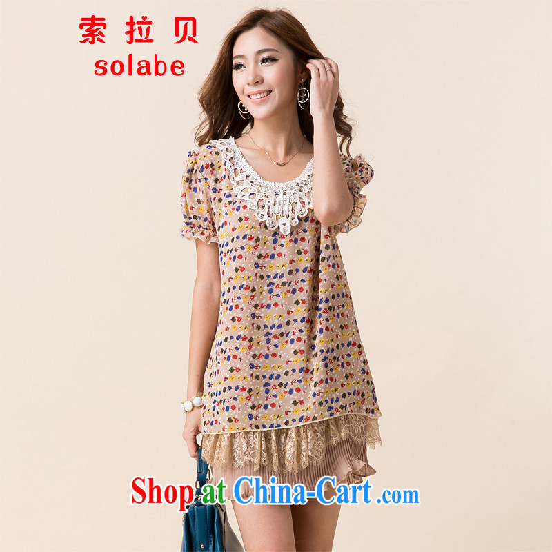 Solabe_in the Addis Ababa summer Korean female short-sleeved snow woven shirts female floral loose, long lace, with T-shirt 1316 chopper suit 3 XL