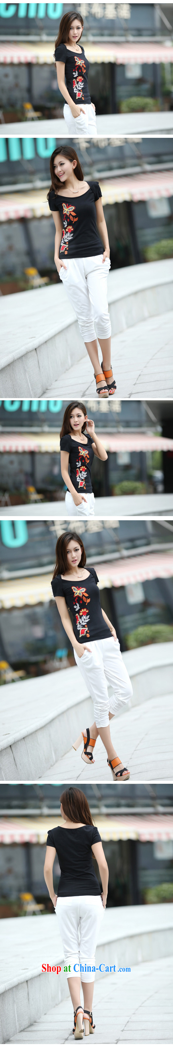 Solabe/the Addis Ababa 2015 mm thick summer Korean fashion ethnic embroidery beauty embroidered short sleeves shirt T 7537 black XL pictures, price, brand platters! Elections are good character, the national distribution, so why buy now enjoy more preferential! Health