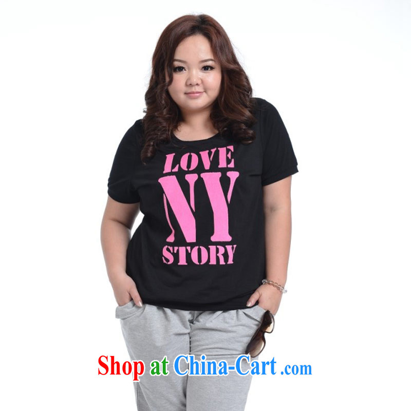 Hi Princess slave New Products Korean version on the younger sister, female video thin beauty round-collar lace collar letter stamp short-sleeved T shirt A 5769 black 3 XL/190 jack, hi Maria slavery, shopping on the Internet