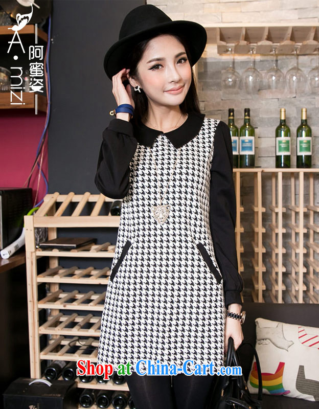 The honey colorful thick mm larger female graphics thin style New American and European Big van 1000 birds, long-sleeved dresses women 8931 black XXXL