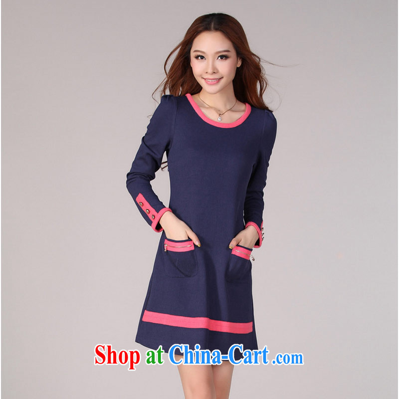 I can't thin (NOS) to increase, female long-sleeved multi-pocket long cotton long-sleeved dresses Y 20,531 large blue code 3XL 150 jack, thin (NOS), online shopping