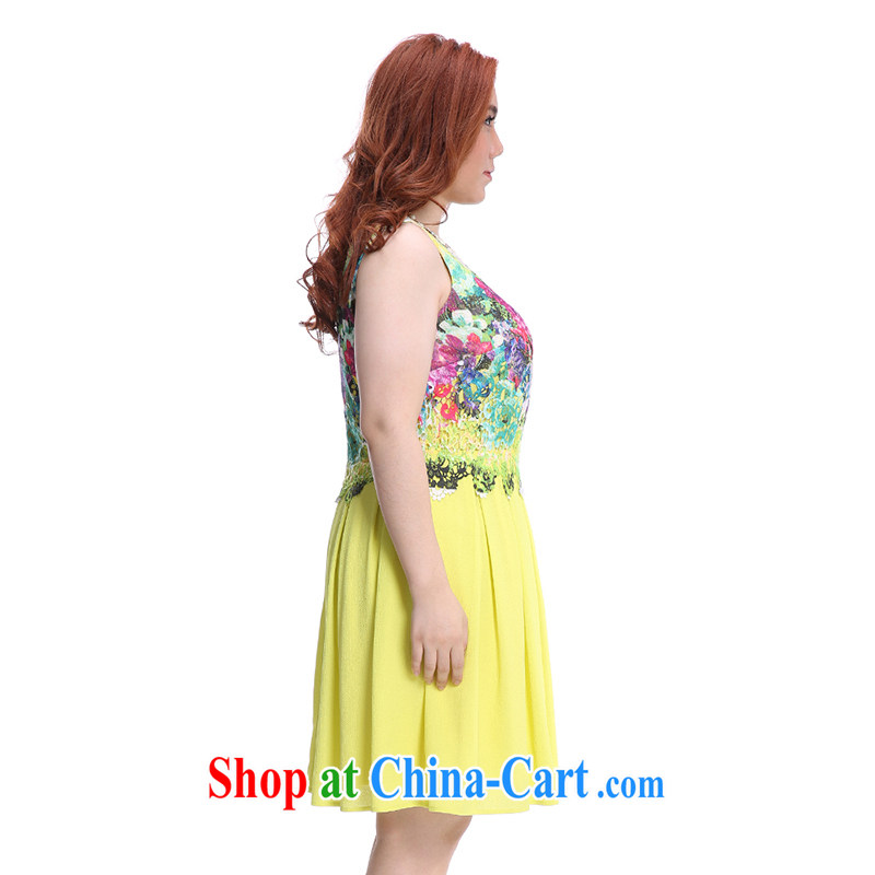 Slim Li-su summer 2014 new, larger female antique paintings texture stamp Openwork lace stitching snow woven leave two sleeveless dresses Q 3789 yellow XXXL, slim Li-su, and shopping on the Internet