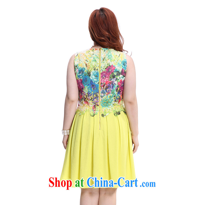 Slim Li-su summer 2014 new, larger female antique paintings texture stamp Openwork lace stitching snow woven leave two sleeveless dresses Q 3789 yellow XXXL, slim Li-su, and shopping on the Internet