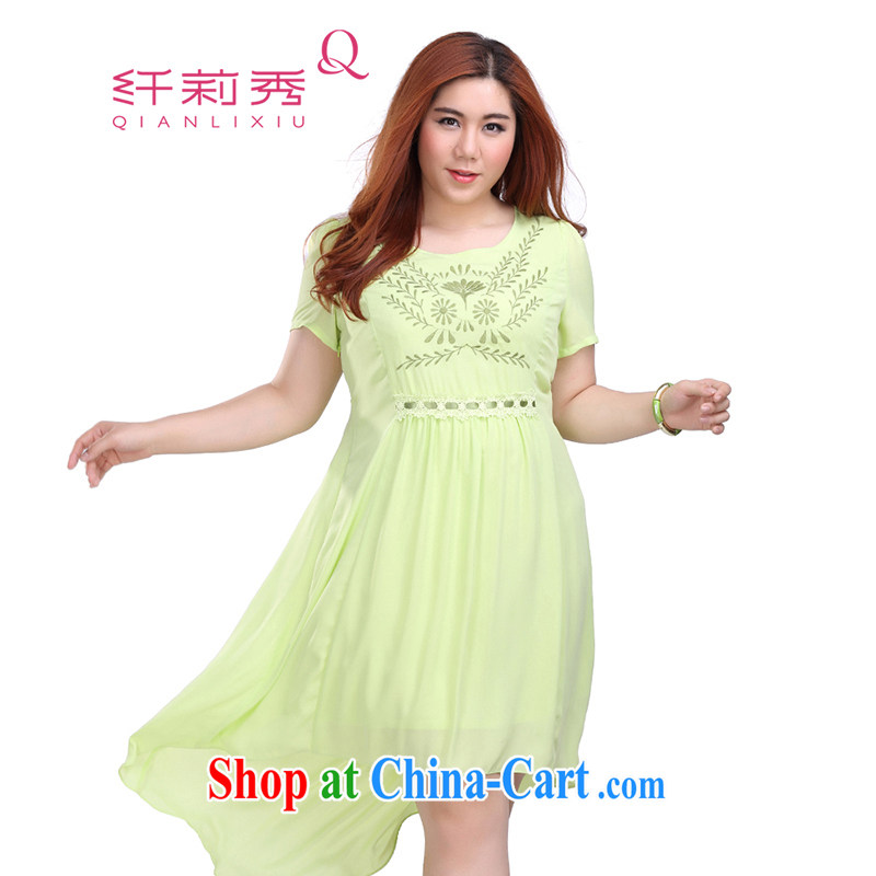 Slim Li Sau-summer new, larger female retro embroidery round-collar beauty lace-up waist Openwork is not rules, with snow-woven dresses Q 3962 green XXXXL
